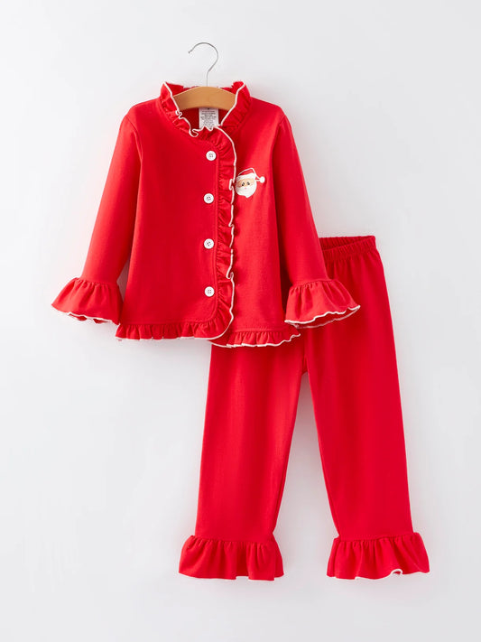 Girls Ruffle Christmas Santa Pajama Set